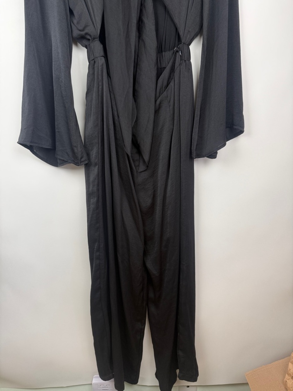 SNDYS x Revolve Pluto Tie Front Cut Out Jumpsuit in Black Sateen Size 6 - Picture 7 of 11